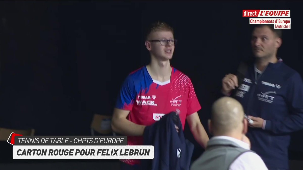 🔴 CARTON ROUGE POUR FELIX Felix Lebrun a reçu un carton rouge après son jet de raquette, suite à sa défaite en quarts de finale des Championnats d'Europe ! #lequipeTTABLE