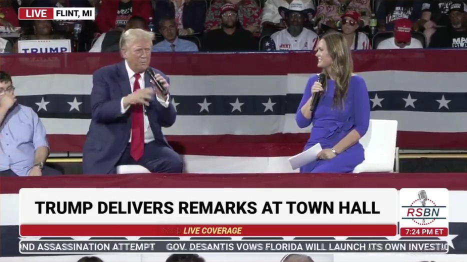 Trump: I don't think I've ever said this before. So we do these rallies. They're massive rallies. Everybody loves, everybody stays till the end. By the way, you know, when she said that, well, your rallies people leave. Honestly, nobody does. And if I saw them leaving, I'd say, and ladies and gentlemen make America great again and I'd get the hell out, ok? Because I don't want people leaving. But I do have to say so I give these long sometimes very complex sentences and paragraphs but they all come together. I do it a lot. I do it with raising cane. That story. I do it with the story on the catapults on the aircraft carriers. I do it with a lot of different stories. When I mentioned Doctor Hannibal Lecter. I'm using that as an example of people that are coming in from Silence of the Lambs. I use it. They say it's terrible. So they say so I'll give this long complex area for instance that I talked about a lot of different territory… You know, for a town hall, there's a lot of people but the fake news likes to say, the fake news likes to say, oh, he was rambling. No, no, that's not rambling. That's genius. When you can connect the dots. Now, now, Sarah, if you couldn't connect the dots, you got a problem. But every dot was connected and many stories were told in that little paragraph