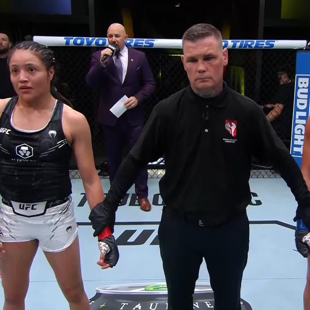 Oficial, Melissa Martinez 🇲🇽 derrota a Alice Ardelean por decisión unánime y anota su primera victoria en el octágono 👏 #UFCVegas99