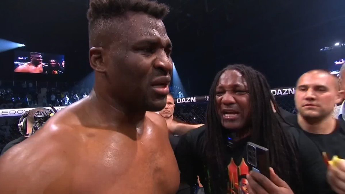Francis Ngannou is really emotional after winning for Kobe, his 15 month old son who passed away this year ❤️