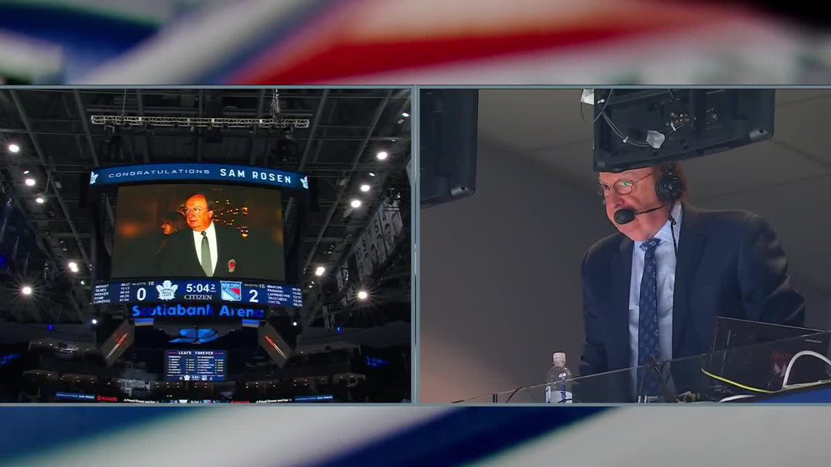 The Toronto Maple Leafs had a tribute for Rangers play-by-play announcer Sam Rosen who will be retiring at the end of this season 🙌