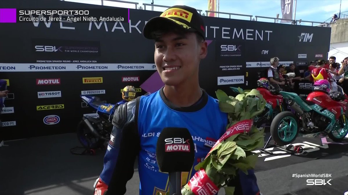 Aldi, the floor is yours🎙️🏆 FIRST ever Indonesian World Champion! 🇮🇩 #SpanishWorldSBK 🇪🇸