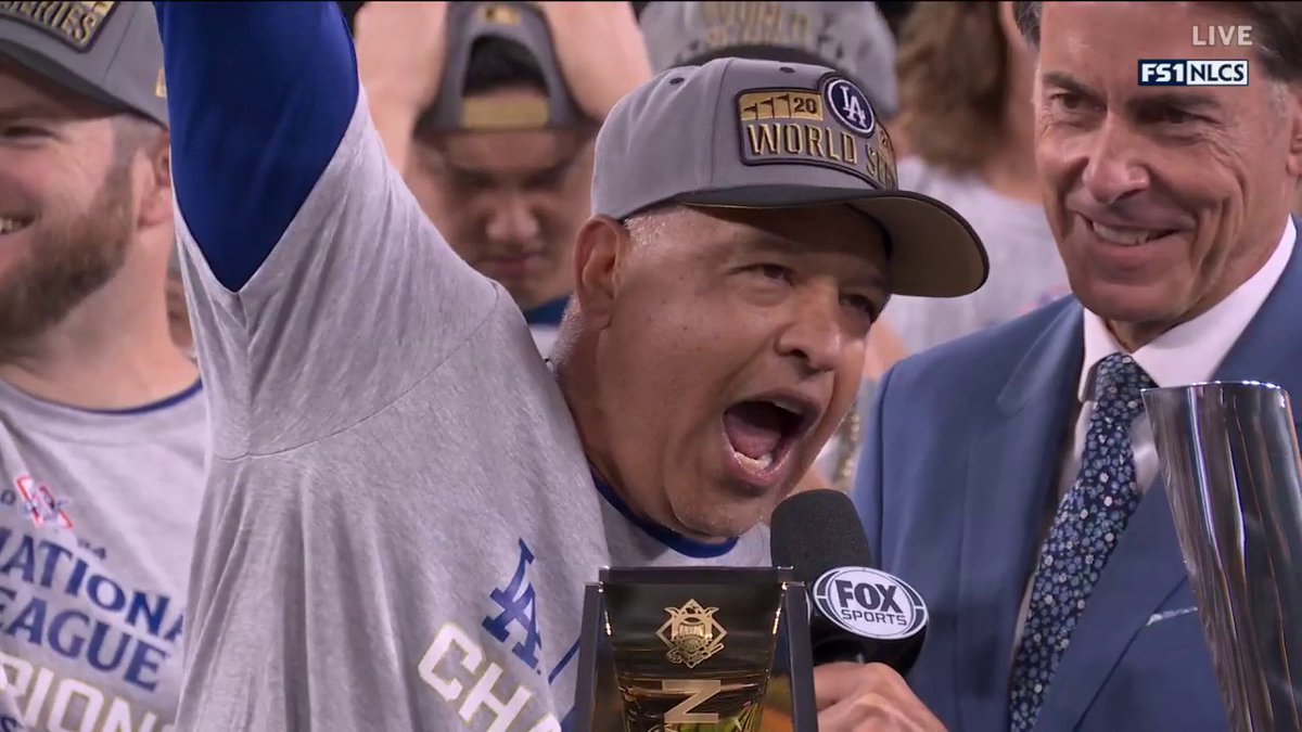 "You guys want a parade in Los Angeles?! Four more wins!!!" Dave Roberts is ready for the World Series 🗣️