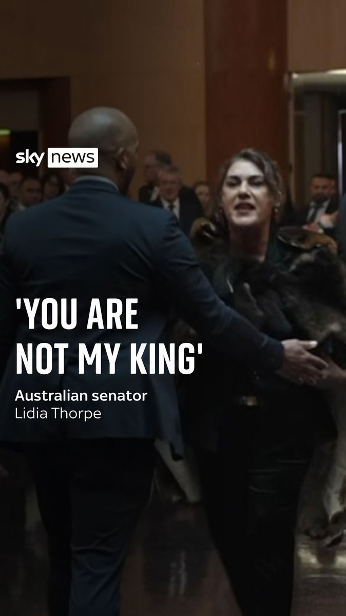 "This is not your land. You are not my King." Australian senator Lidia Thorpe, wearing traditional clothing, shouted at the King following his speech at Parliament House in Canberra. Read more: