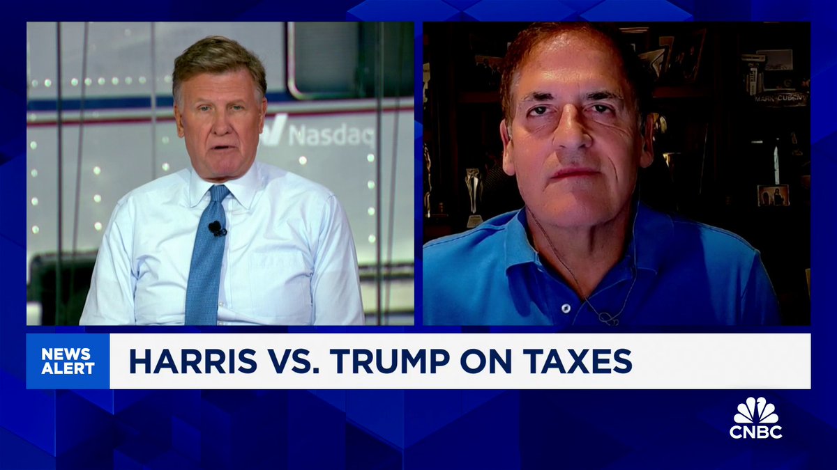 .Mark Cuban said this weekend that Vice President JD Vance would not tax unrealized capital gains, and if she does, he would campaign against her. "I can pick out probably 10 things where you would say, yeah I'd campaign against her. So what do you like?" about Harris, asks Joe Kernen: