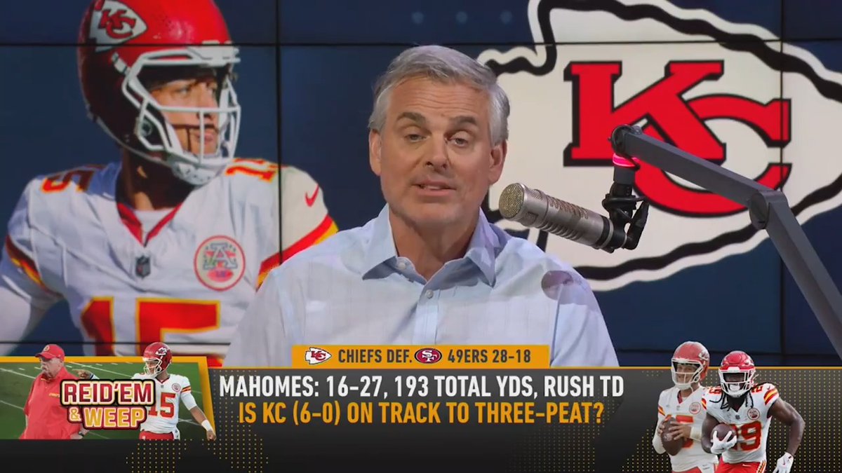 "These are two different asks. One is the best QB on the planet regardless of who is around him. One does a good job when everything is in place." — Colin Cowherd on Patrick Mahomes vs. Brock Purdy