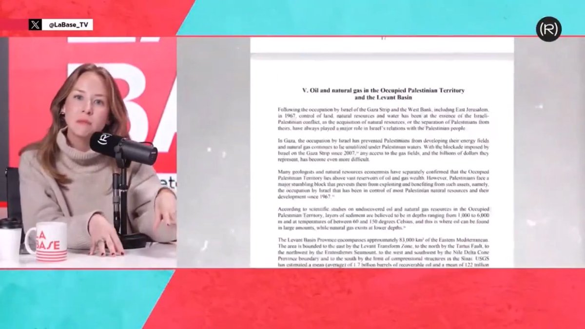 "En 2019 la Conferencia de Naciones Unidas sobre el Comercio y Desarrollo emitió un informe en el que reveló que Palestina, de hecho, es un país rico" Inna Afinogenova sobre los recursos naturales que Israel pretende apropiarse 📺 LA BASE |