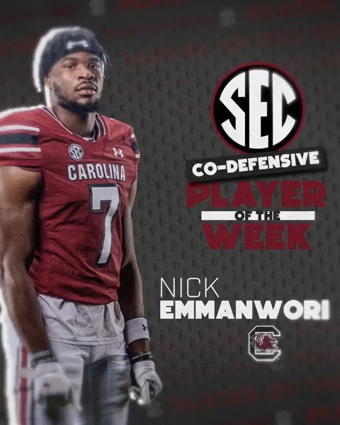 🏈 SEC Defensive Player of the Week: WK 8 🐔 Nick Emmanwori South Carolina Football x #SECFB