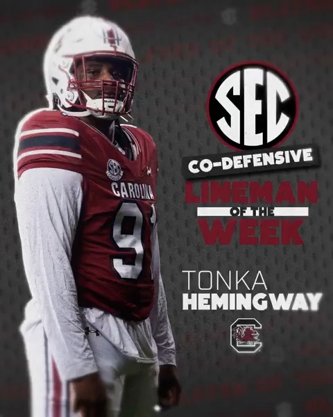 🏈 SEC Defensive Lineman of the Week: WK 8 🐔 Tonka Hemingway South Carolina Football x #SECFB