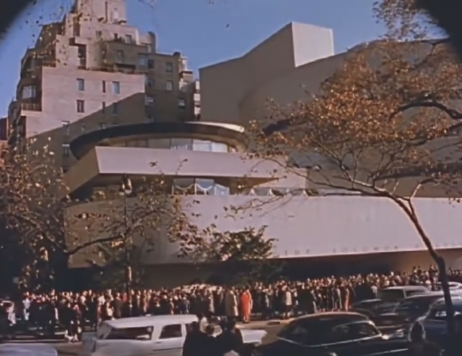 Happy 65th birthday, Guggenheim! 🎉✨ On October 21, 1959, the museum opened its doors, with thousands flocking to Fifth Avenue. The film “Buildings & Crowd” captured the buzz as visitors experienced the iconic space and works by Arp, Brancusi, Chagall, Kandinsky, and more. 🌀🖼️ #Guggenheim65