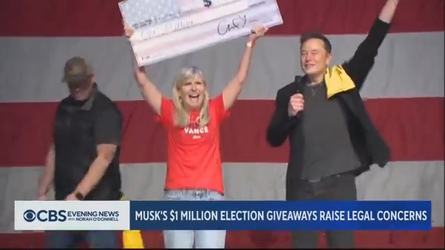 Elon Musk is on the Trump campaign trail in Pennsylvania, offering million-dollar checks to voters who sign a petition supporting the Constitution. Some election scholars and lawyers believe his actions violate federal law against paying for voter registration, raising concerns about regulatory favors for his companies.