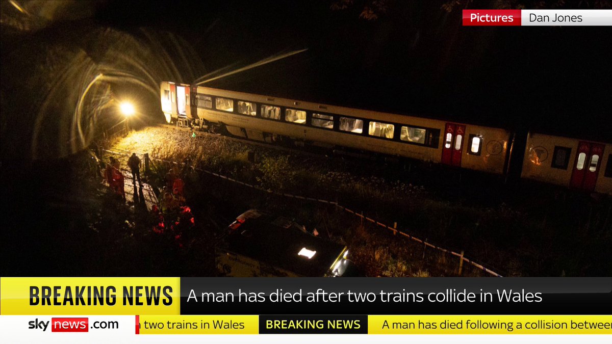 A man has died and 15 others have been taken to hospital after two trains collided in Wales on Monday evening. Read more here: 📺 Sky 501, Virgin 602, Freeview 233 and YouTube