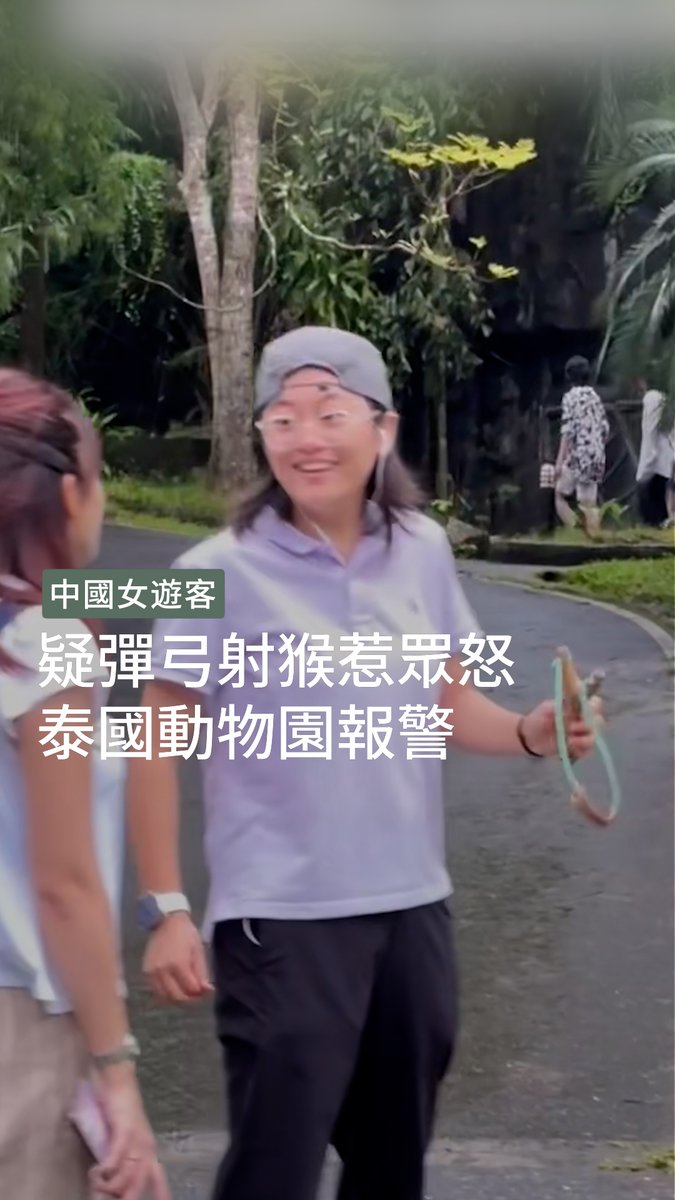 #泰國 #春武里府 的 #綠山野生動物園（#haoKheowOpenZoo）近日有 #中國遊客 持彈弓多次朝高處發射，疑是瞄向飛鳥或樹上動物，其施襲過程被拍下，在社交媒體曝光後引起公憤，園方表示已就事件報警。➡️