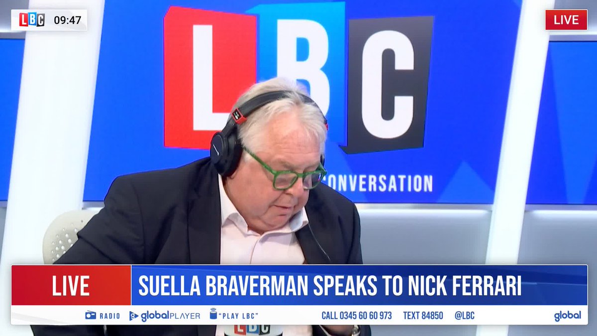 Nick Ferrari: You forwarded private government documents to your private email accounts on at least 127 occasions while servicing as a minister, in a possible breach of the code... why? Suella Braverman: Covid. 🤔 #LBC