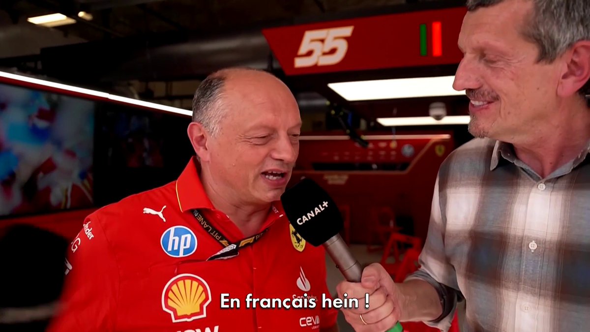 "Je lui ai tout appris" 🤣 Entre deux réponses sur le doublé Ferrari, Frédéric Vasseur et Günther Steiner s’envoient presque autant d’amour que de punchlines 🫶🥊 #USGP #F1