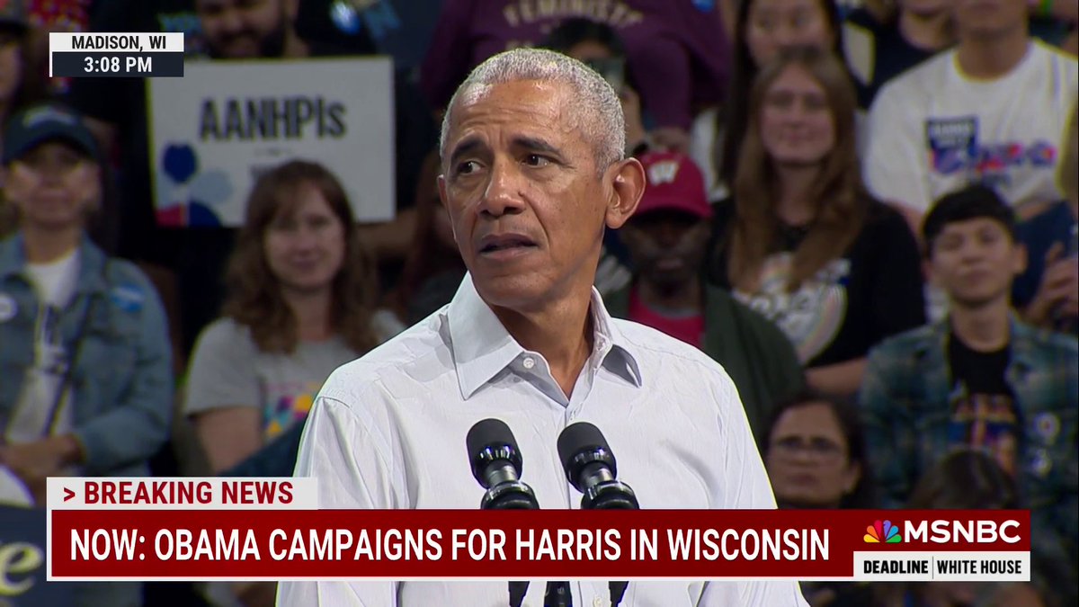 Obama calls out Trump's photo op at a closed McDonald's, while speaking at a rally for Harris in Wisconsin. Harris "actually worked at McDonald's when she was in college to pay her expenses. Didn't just pretend like you worked at McDonald's when it was closed," Obama said.