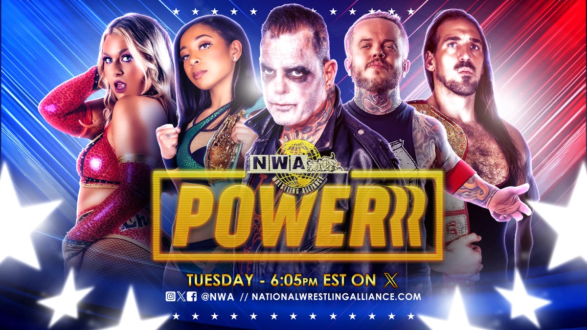 On this #NWA76 edition of #NWAPowerrr, @charityking_/@dannibeeokc defends their tag titles against Ella Envy💅🏻/@perfectknockout! Daisy Kill &amp; @jack_talos put the US Tag Titles on the line against SLIMEBALL SAGE🦠/Slimetime Tommy, AJ Cazana/@cazanakc, @WreckingBall75/Jay Bradley!