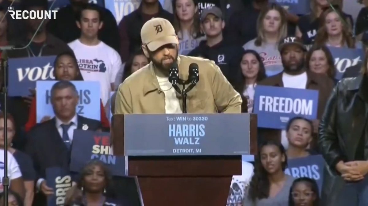 Eminem at Harris rally in Detroit: "I don't think anyone wants an America where people are worried about retribution ... if you make your opinion known. I think VP Harris supports a future for this country where these freedoms and many others will be protected and upheld."