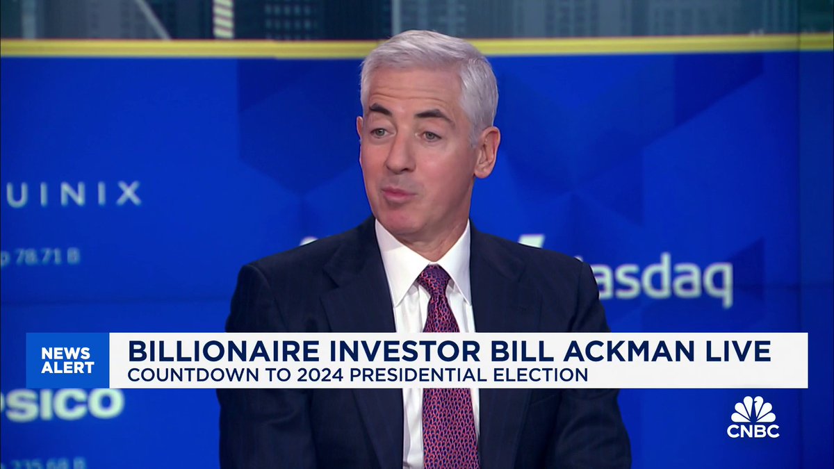 "I think the world would become a much more dangerous place," says Bill Ackman of a Harris administration. "The reason for that, in my view, has been the perception and the reality of weakness in the executive branch."