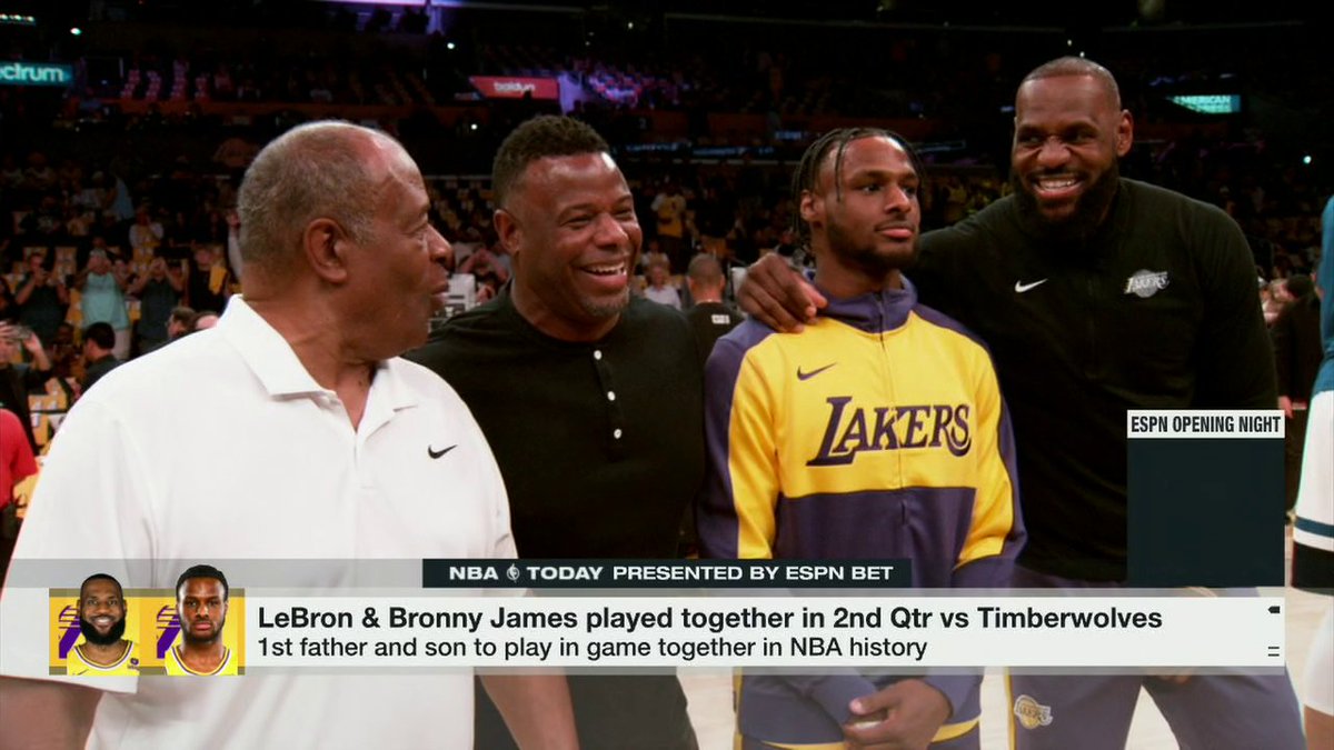 "This is truly an unbelieveable moment that represents so much work that [LeBron] has put in and Bronny has put in." ❤️ —Brian Windhorst on LeBron and Bronny James becoming the 1st father and son to play together in NBA history 👏