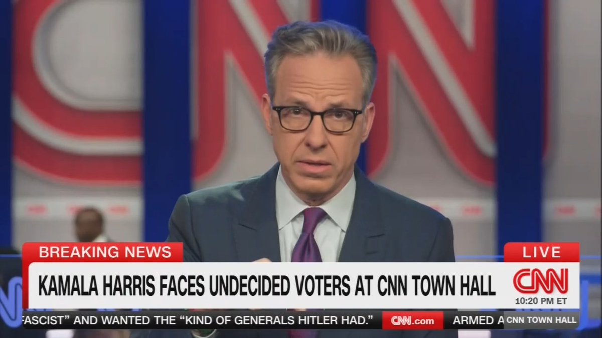 Tapper: We invited Donald Trump to be here tonight. This was supposed to be a debate night. Harris accepted. Trump did not. So we said, ‘Ok, let's have two town halls.’ Harris accepted. Trump did not