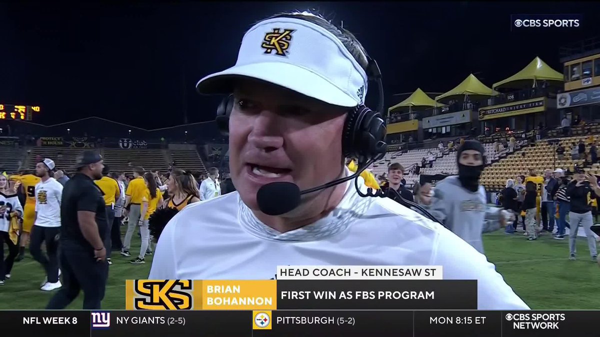 Kennesaw State’s football program began in 2015. Brian Bohannon has been the Owls’ head coach the entire time. He has a 72-36 record, 3 Big South 🏆 &amp; made the FCS playoffs 4 times. And now his 1st FBS win. Bohannon gets to enjoy what he’s built.