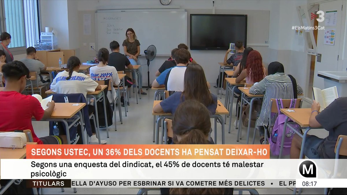🔴 Un de cada 3 docents es planteja deixar la professió a Catalunya, segons USTEC El 45% de docents té malestar psicològic #ElsMatins3Cat ▶