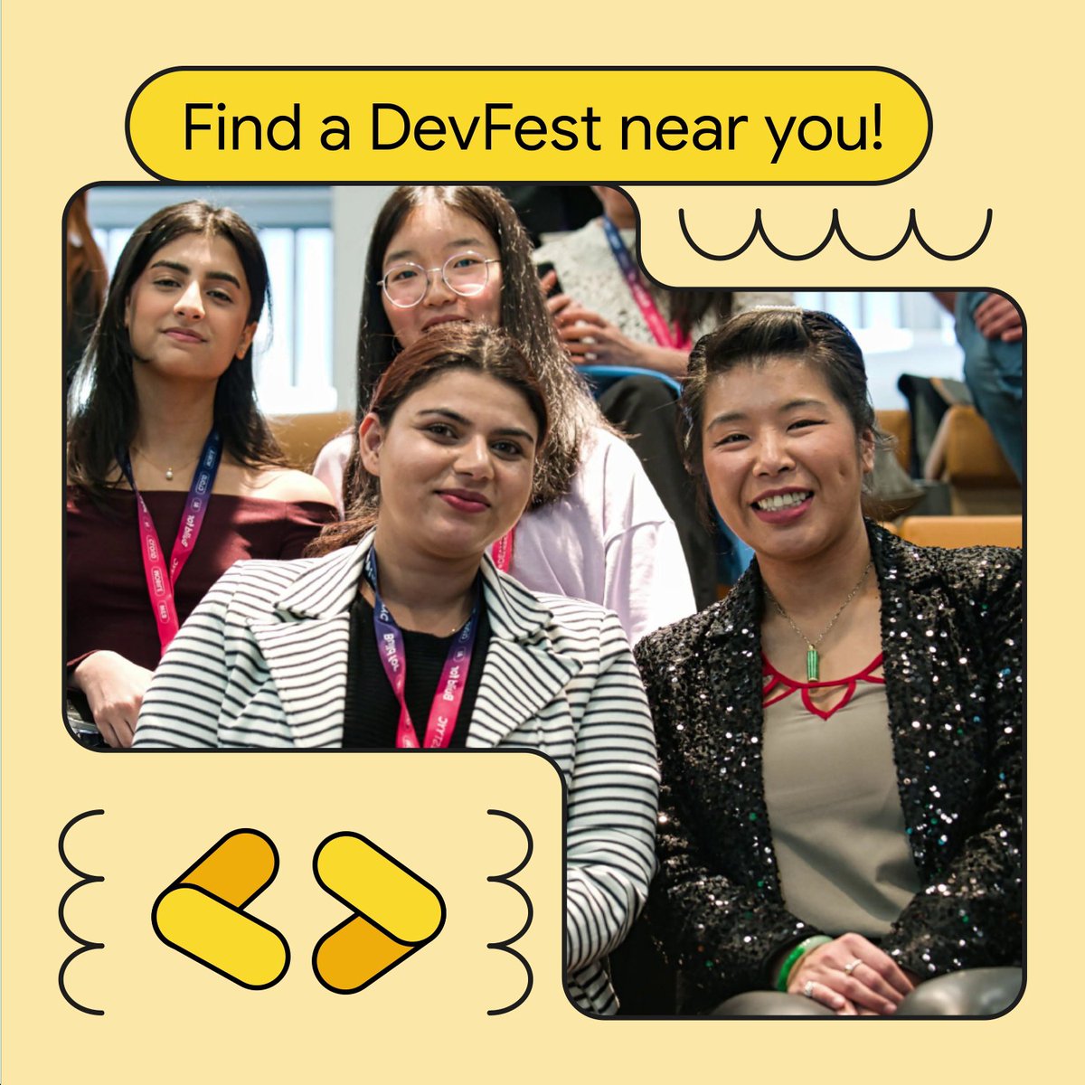 The 2024 #DevFest season is here. Immerse yourself in tech with: 🌍 Worldwide events hosted by the Google Developer Groups community 🖥️ Hands-on workshops and sessions ✨ Networking opportunities to connect and grow Find a DevFest near you →