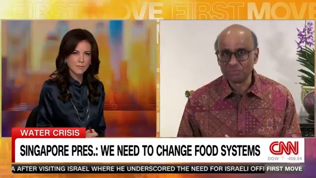 "Water is now an existential problem." President of Singapore Tharman Shanmugaratnam says to avoid a global water crisis, we'll have to rethink food, investing and how we scale up new tech — and do it together. "We're all in this together, and we will all benefit together."