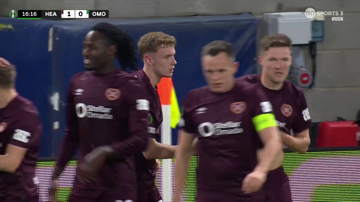 What a finish this was from Alan Forrest 😮💨 Hearts lead Omonia Nicosia 1-0! 📺 TNT Sports & discovery+ UK