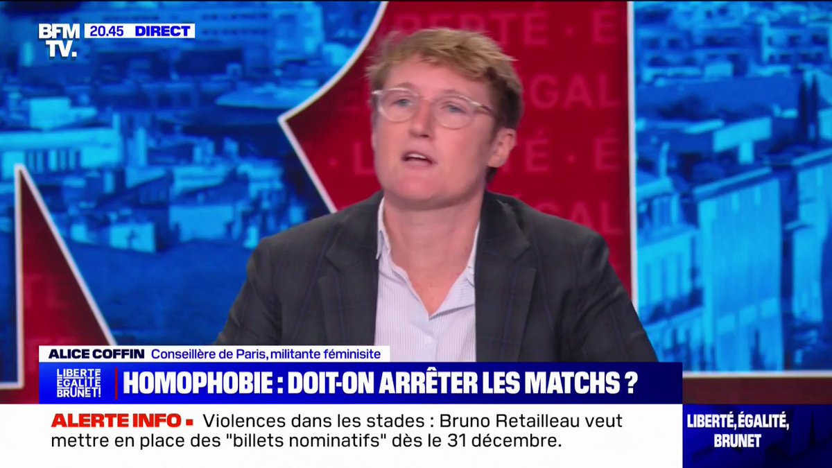 Alice Coffin (conseillère de Paris et militante féministe): "Je ne pense pas qu'on puisse dire que l'homophobie est le fait d'une minorité dans le football"