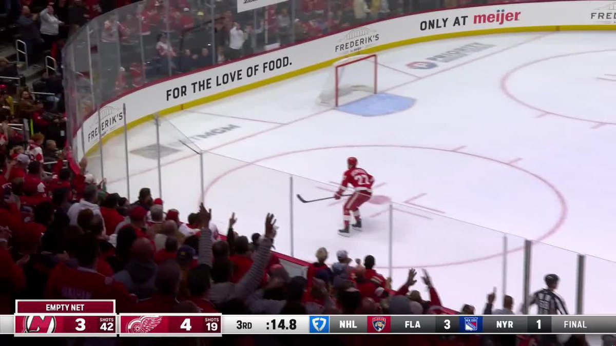Jack Hughes tried to stop Michael Rasmussen from putting home the empty netter and got SMOKED 🔥 Rasmussen stared down Hughes, chirped him, and tempers flared