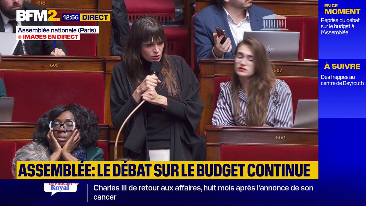 Alma Dufour (LFI) sur le budget : "il y a des gens qui vivent dans le noir car ils ont peur de payer leurs factures d'électricité pendant que M. Woerth boit le champagne sur l'hippodrome de Chantilly avec ses amis"