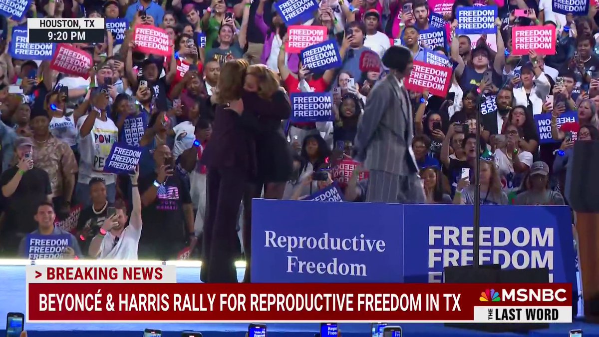 Beyoncé introduces VP Harris at a campaign rally in Houston. "It's time for America to sing a new song. Our voices sing a chorus of unity. They sing a song of dignity and opportunity," she said.