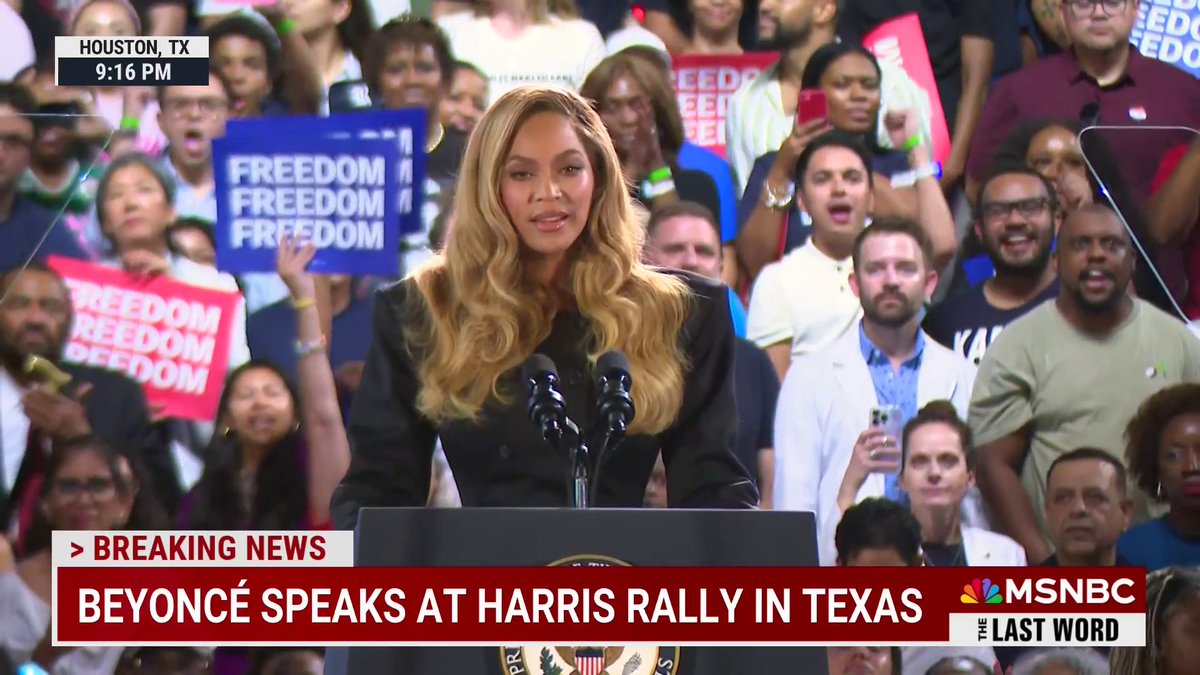 Beyoncé’s speech at Kamala Harris’ rally in Houston tonight.