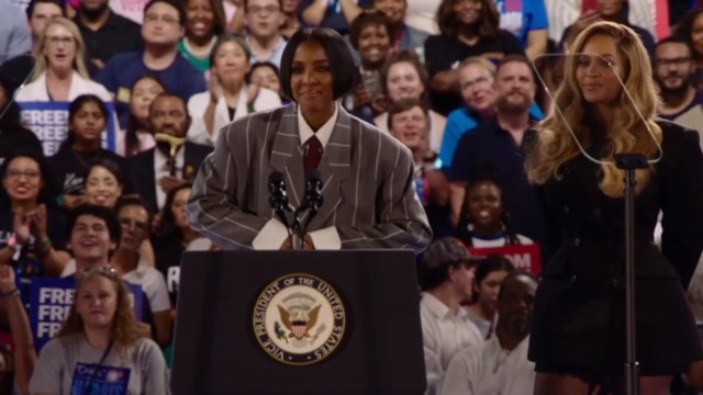 .KELENDRIA ROWLAND: We are grabbing back the pen from those who are trying to write an American story that would deny the right for women to make our own decisions about our bodies. Today that means grabbing that pen and casting my vote for Kamala Harris