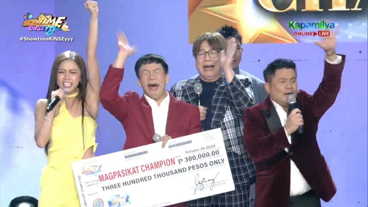 Team #Magpasikat2024OgieKimMCLassy's winning moment! "'Yung charity po talaga namin is for Angat Buhay Foundation...malaking tulong po ito..." #ShowtimeKINSEyyy #ShowtimeMagpasikat2024 kim chiu ogie alcasid Lassy Marquez MC Muah