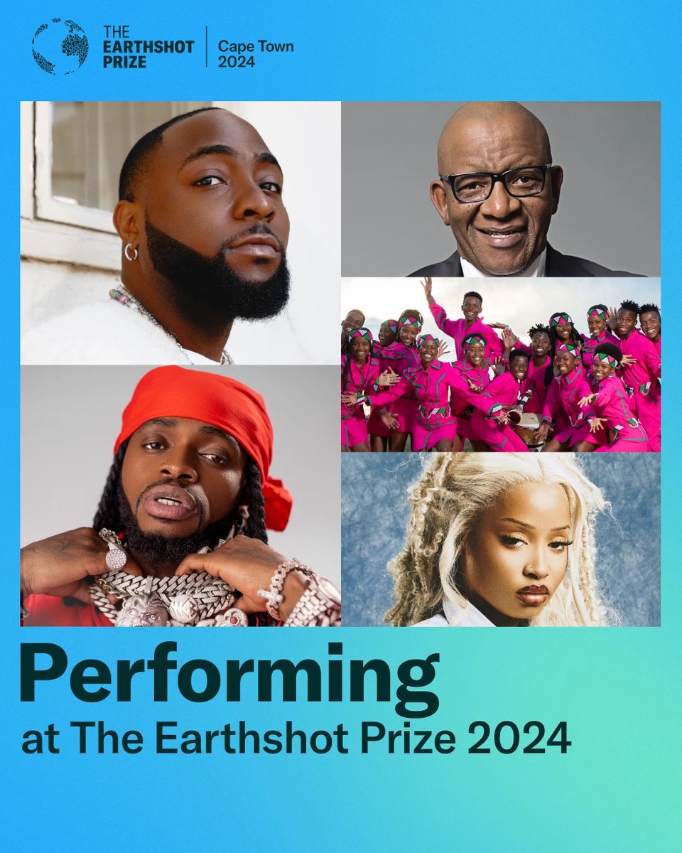 A line-up for The Earthshot Prize Awards that's too good to miss! Watch live on Wednesday 6 November #EarthshotCapeTown: Davido SIMBA..!🦁 Lebo M Ndlovu Youth Choir