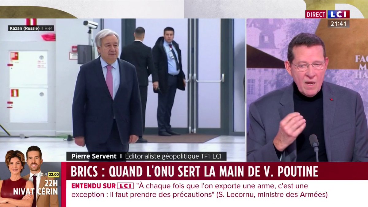 🗣️ "Un désastre, ça me révulse" 👉 Le spécialiste des questions de défense et éditorialiste géopolitique TF1/LCI, Pierre Servent, commente les images de la poignée de main entre Vladimir Poutine et le patron de l'ONU Antonio Guterres lors du sommet des BRICS ▶️ ✦ Margot Haddad ✦
