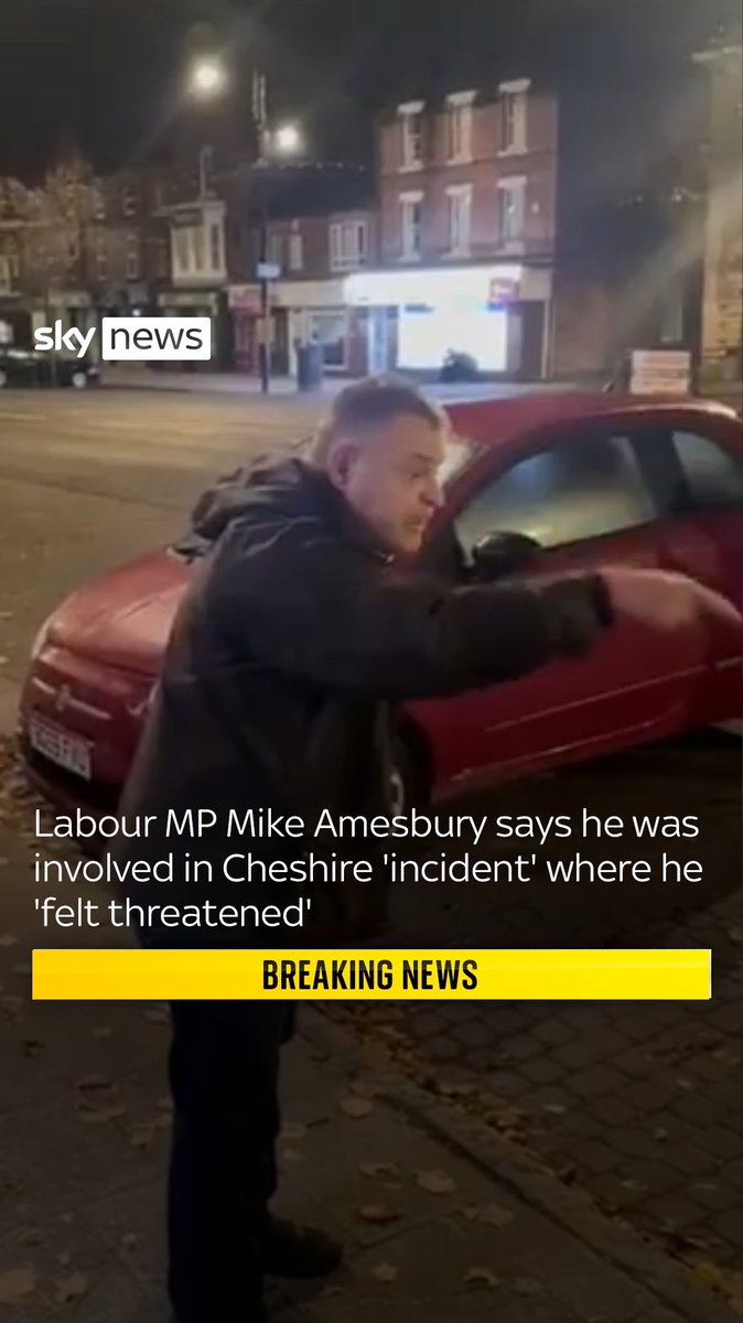 Labour MP Mike Amesbury says he "felt threatened" while "on a night out with friends" and will cooperate with police if required. Video of the incident appears to show Mr Amesbury standing over a man lying on the floor in the street.