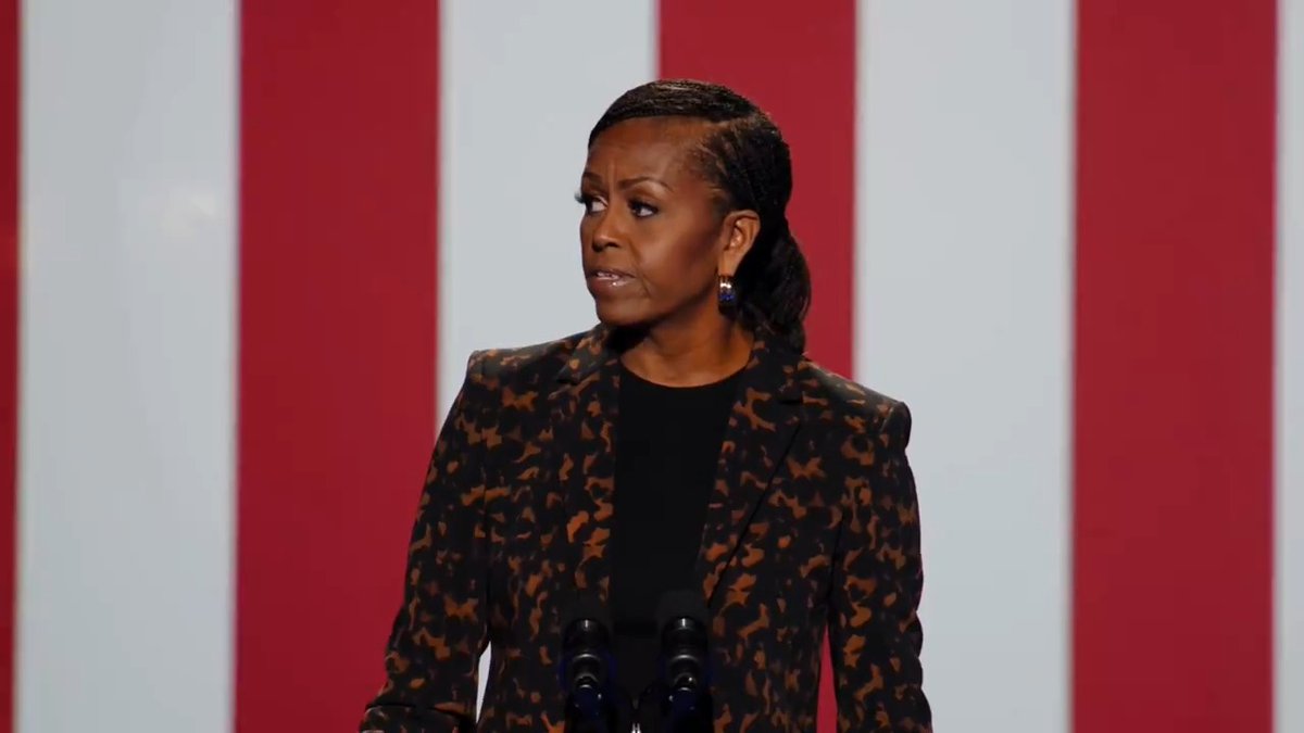 .Michelle Obama: Voters have every right to ask hard questions of any candidate seeking office. But can someone tell me why we are once again holding Kamala to a higher standard than her opponent? We expect her to be intelligent, and articulate, to have a clear set of policies, to never show too much anger… But for Trump, we expect nothing at all