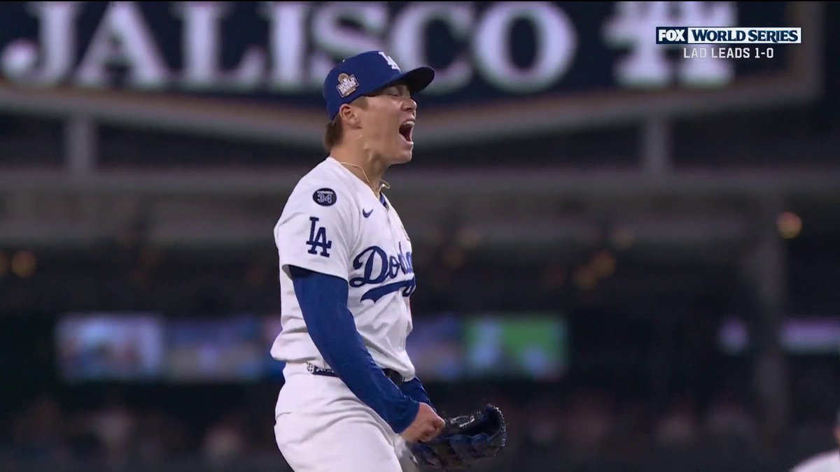 Yamamoto is FIRED UP after striking out Aaron Judge again tonight 🔥 #WorldSeries