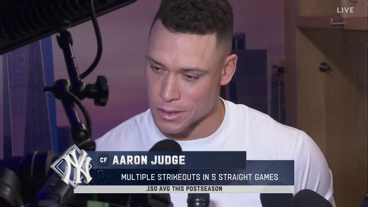 "I think it's trying to make things happen instead of letting the game come to you. That's what it really comes down to... I gotta start swinging at strikes." - Aaron Judge following the Yankees' loss in Game 2