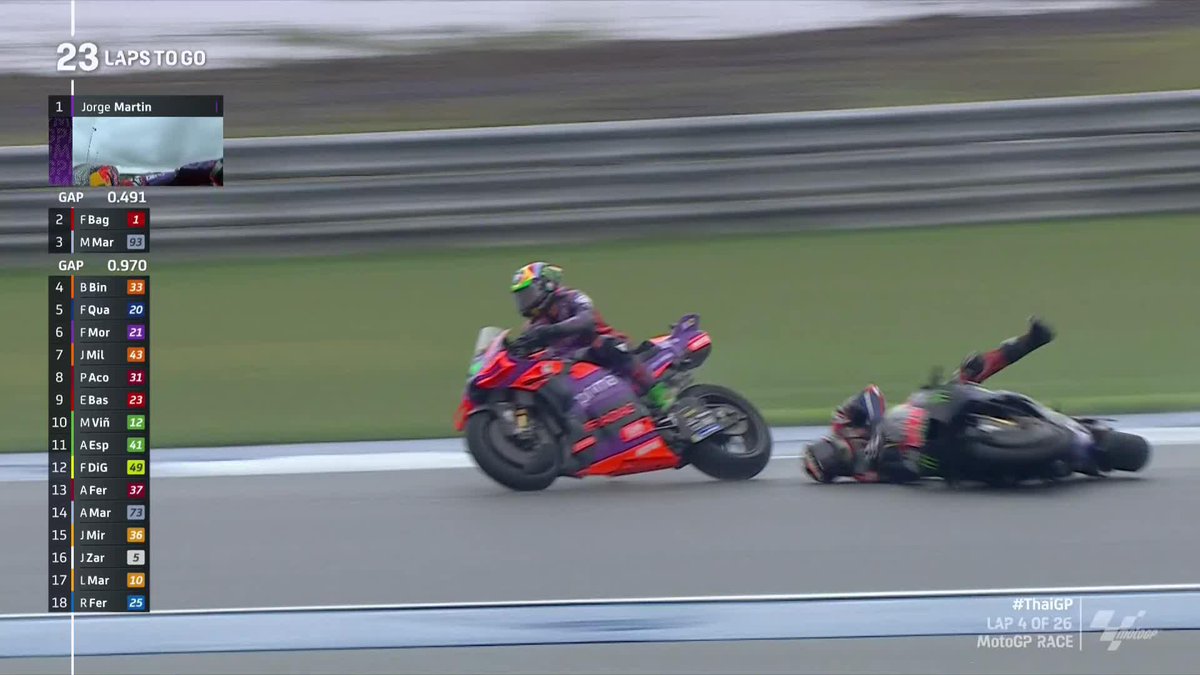 That one's going to be under investigation! Franco Morbidelli takes out fabio quartararo! 💥 #ThaiGP 🇹🇭