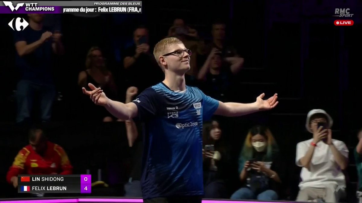 🌟 🇫🇷 Félix Lebrun dans l'histoire du tennis de table, il devient le premier français à rejoindre une finale d'un tournoi majeur. HIS-TO-RIQUE ! 🔥 Rendez-vous à partir de 16h sur le Twitch et Youtube d'RMC Sport pour la finale entre Félix et Harimoto ! 🇯🇵