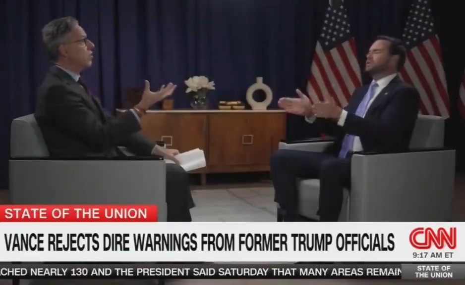 BREAKING: Jake Tapper Just demolished J.D. Vance on State of the Union. WOW! Tapper: “So all those 10 people, including the former Vice President, Mike Pence, all of these people have this horribly damaged world view and they’re all just going after Donald Trump because they want to send people into war?” J.D. Vance: That’s absolutely my argument.