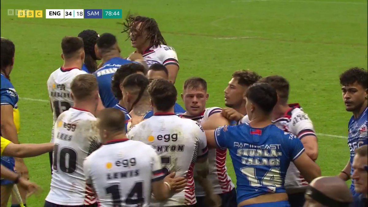 It all got a bit heated at the end of England v Samoa! #BBCRL