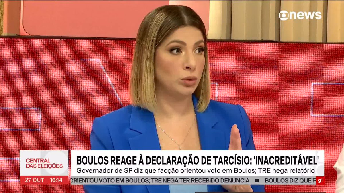 TRE-SP nega ter recebido qualquer relatório de inteligência ou informação sobre pedido de voto de facção em Boulos. ➡ Assista ao #CentraldasEleições com: #GloboNews #eleições2024