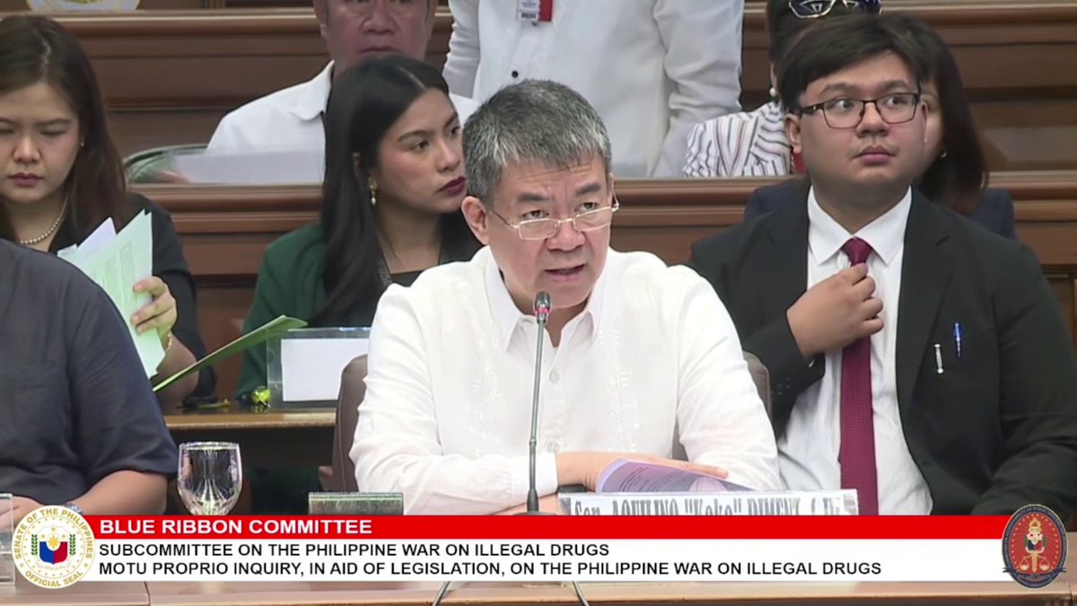 Senator Koko Pimentel, chairperson of the Subcommittee on the Philippine War on Illegal Drugs, gave his opening statement during the committee's hearing on the Duterte administration's war on illegal drugs on Monday, October 28.