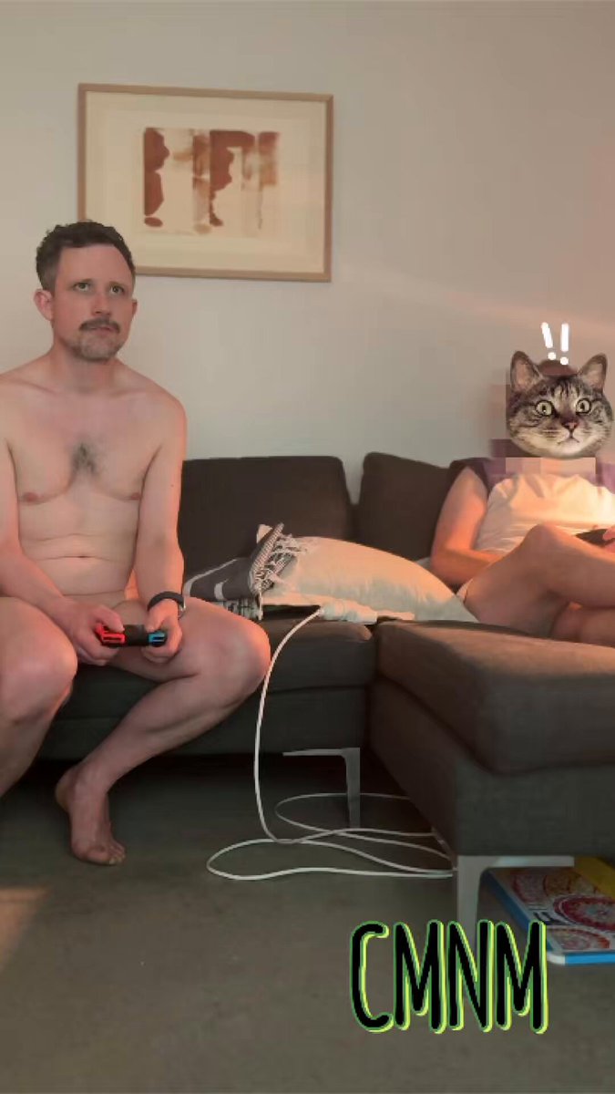 A friend and I playing Nintendo, decided to film some of it. Sped up and his face covered for his privacy. I wasn’t actually playing with a cat or an anthropomorphic love heart #cmnm #homenudist #gaymer